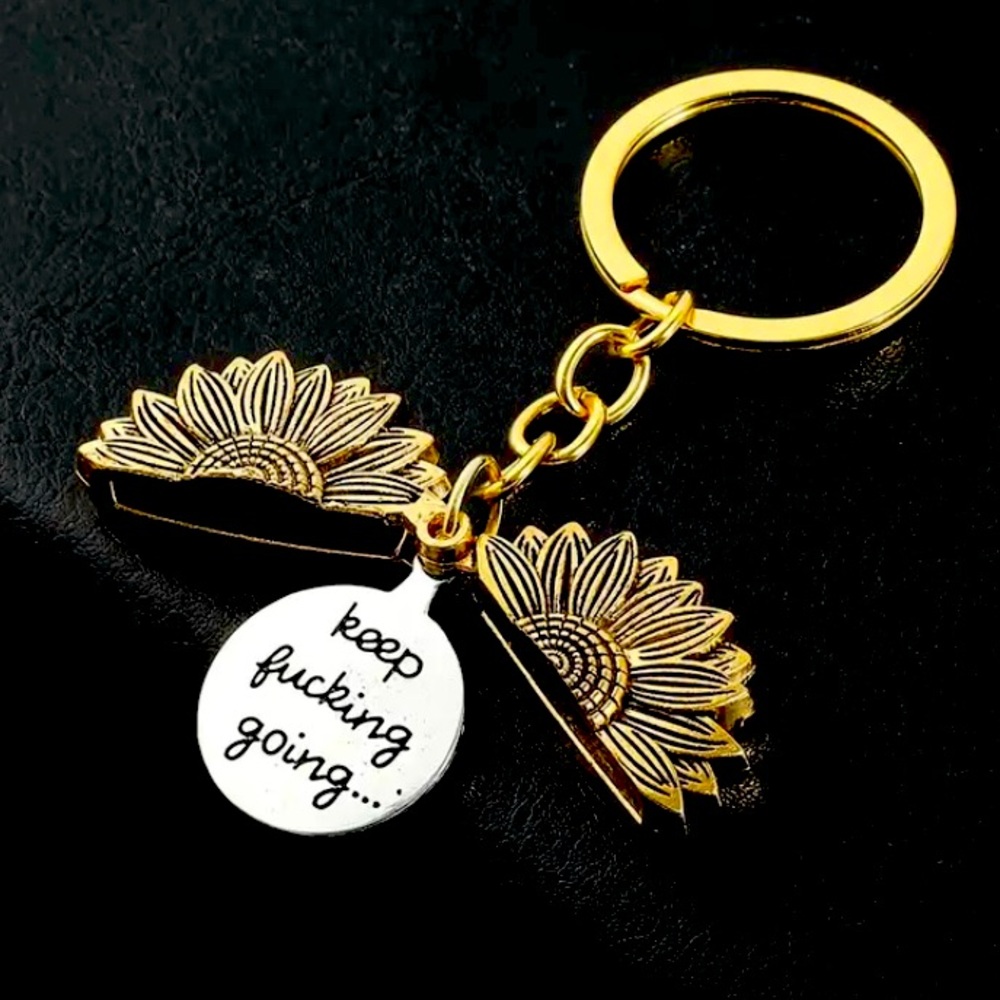 NWT SUNFLOWER KEYCHAIN WITH “ADULT” MOTIVATIONAL SAYING KEEP F*CKING GOING!